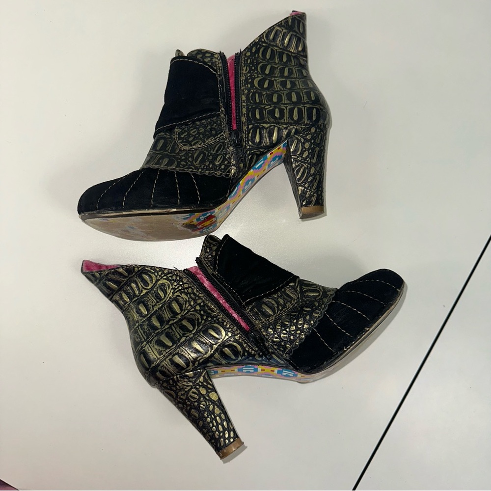 Irregular Choice Miaow Black and Gold Women's Aligator Heeled Ankle Boots 37 - Picture 7 of 9